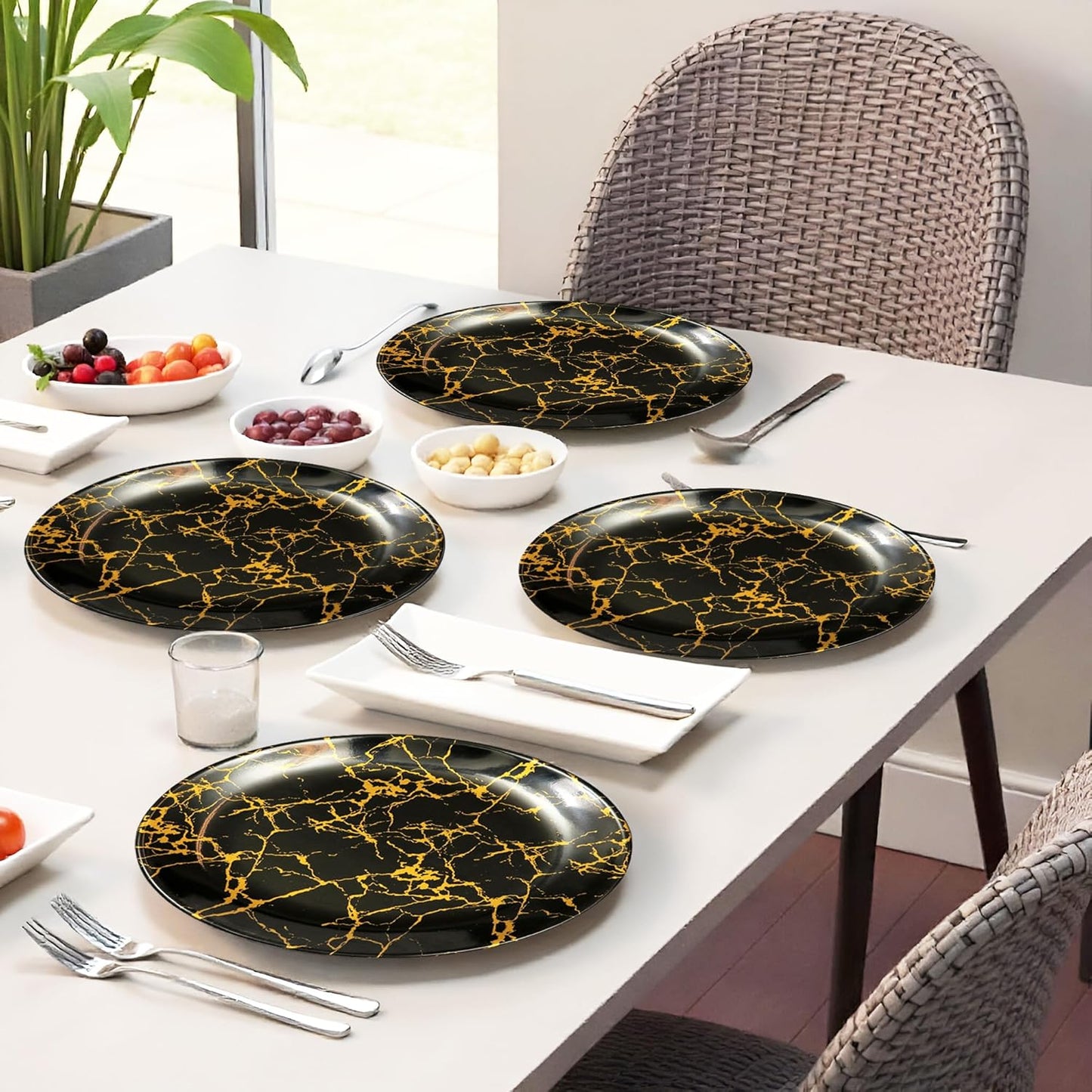 Ariya 10.5" Melamine Dinner Plates Set of 24 – Golden Thunder