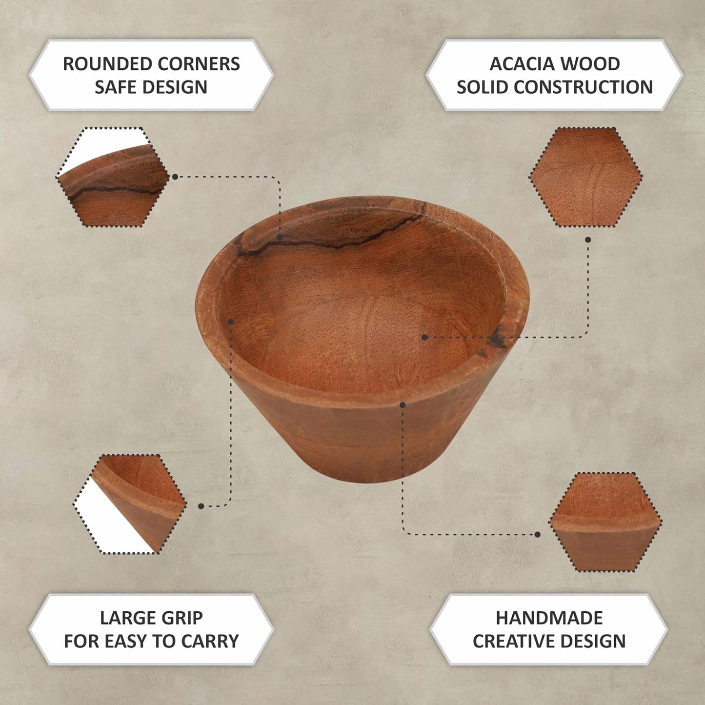 Ariya 5" Acacia Wood Salad Bowl – Handmade, Durable & Elegant for Kitchen & Dining