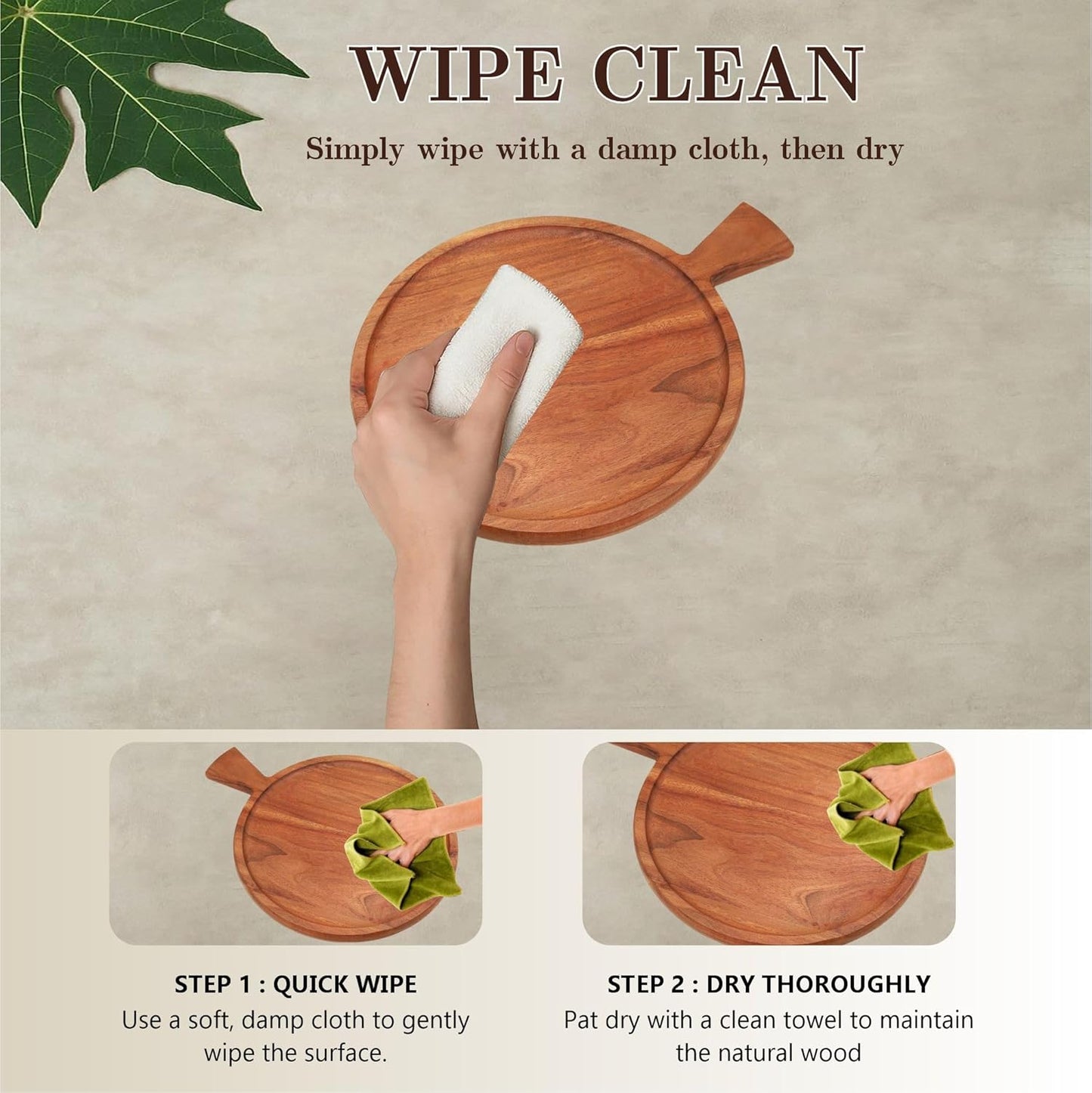 Ariya 10 x 10 Inch Acacia Wooden Round Serving Tray with Handle