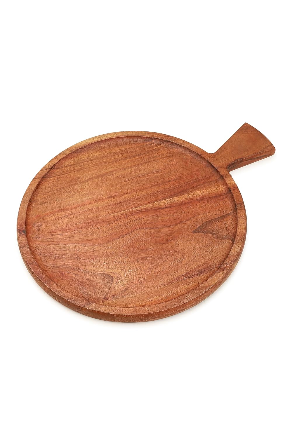Ariya 10 x 10 Inch Acacia Wooden Round Serving Tray with Handle