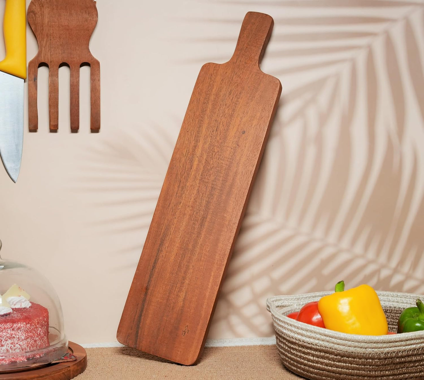 Ariya 19.5" Acacia Wooden Serving Platter with Chutney Bowl | Cheese & Charcuterie Board for Kitchen & Dining