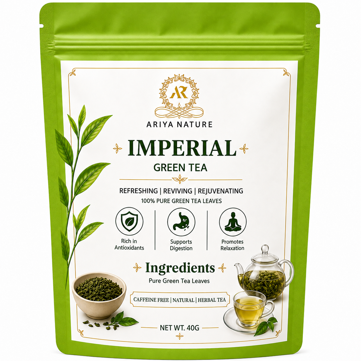 Ariya Nature Imperial Green Tea 40g | Pure Green Tea Leaves, Natural & Vegan