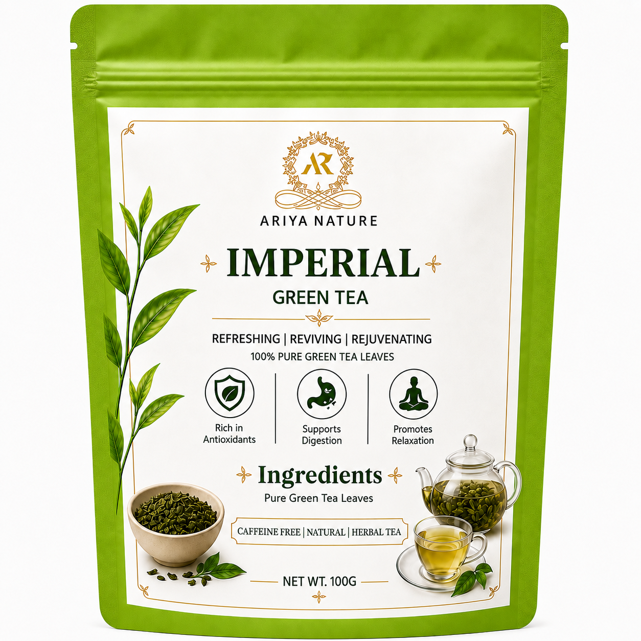 Ariya Nature Imperial Green Tea 100g| Pure Green Tea Leaves, Natural & Vegan