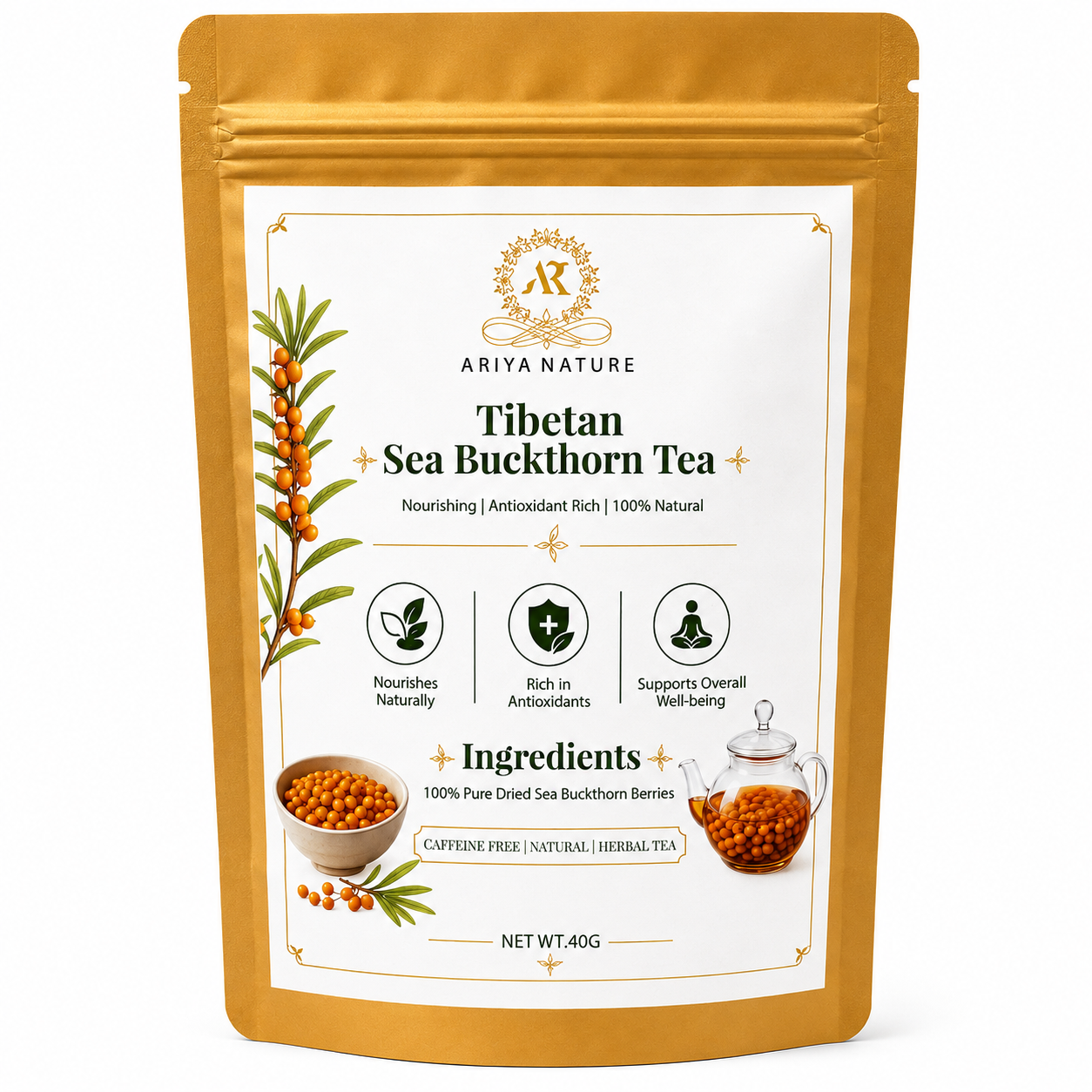 Ariya Nature Tibetan Sea Buckthorn Tea 40g| Premium Natural Herbal Tea