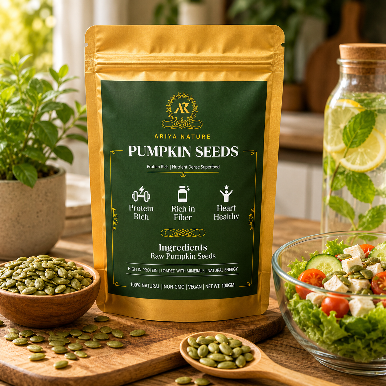 Ariya Nature Pumpkin Seeds 100g | Premium Natural Non-GMO Raw Pumpkin Seeds