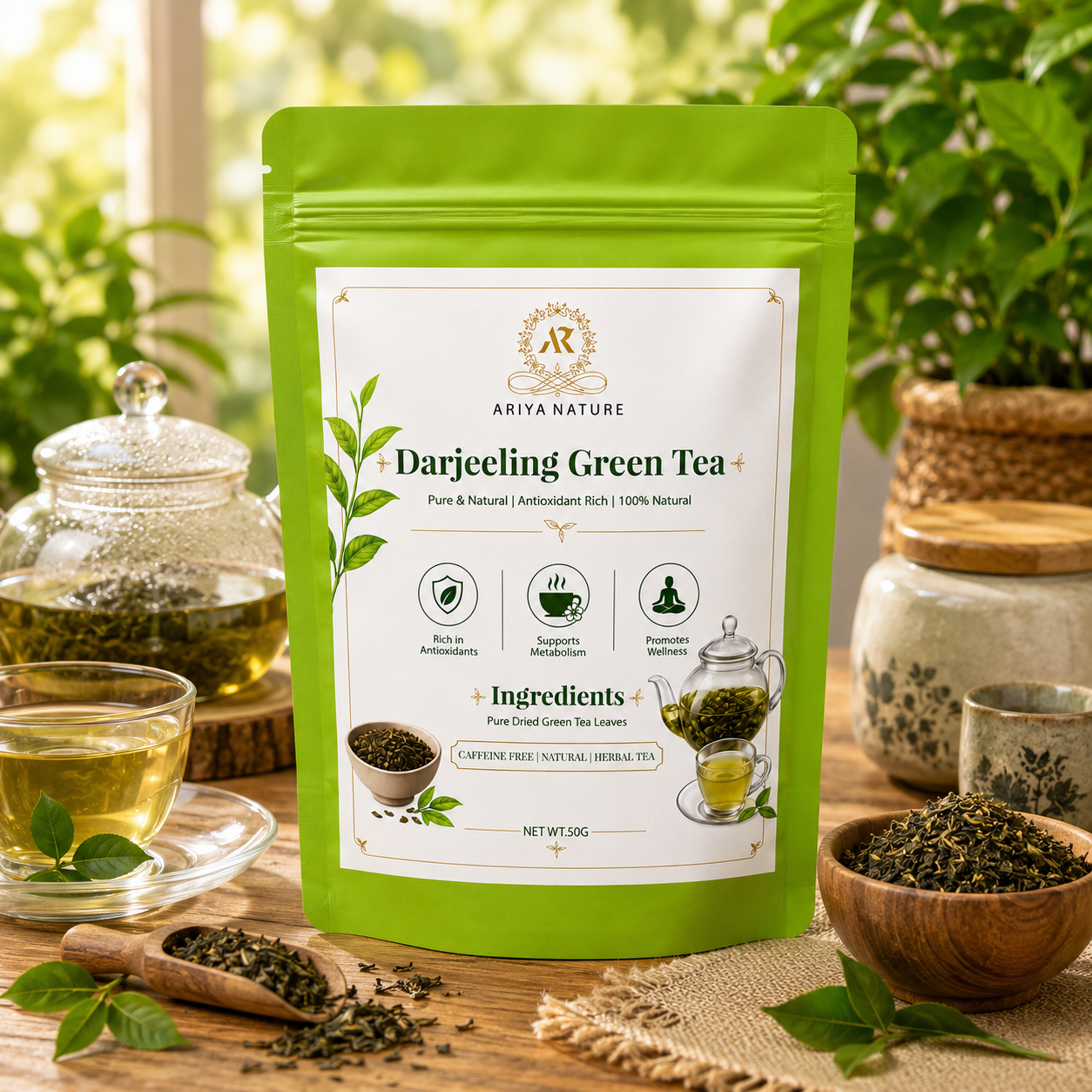 Ariya Nature Darjeeling Green Tea 50g | Premium Natural Green Tea Leaves