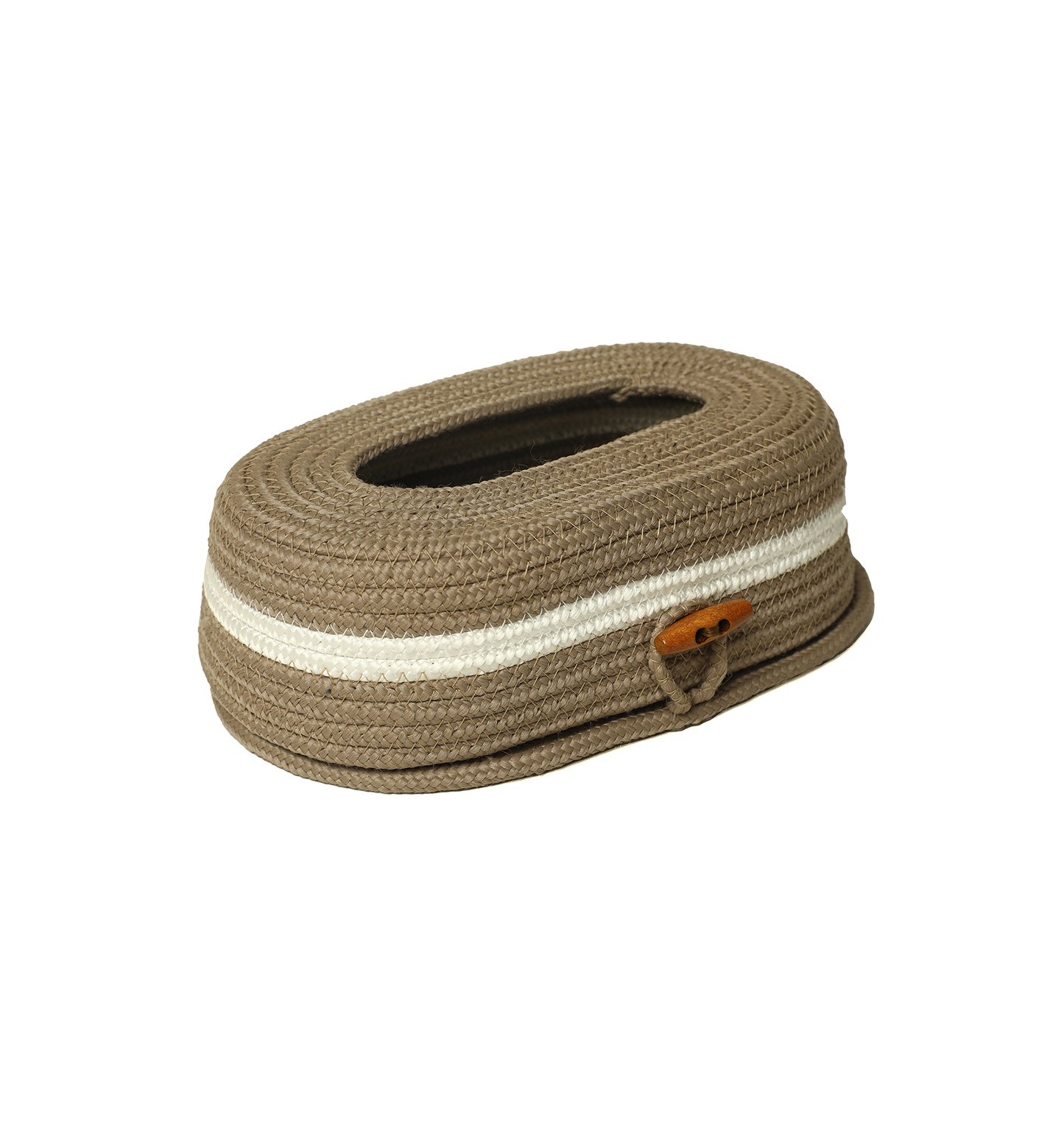 Ariya Cotton Tissue Box Holder – Oval Beige Wooden Button