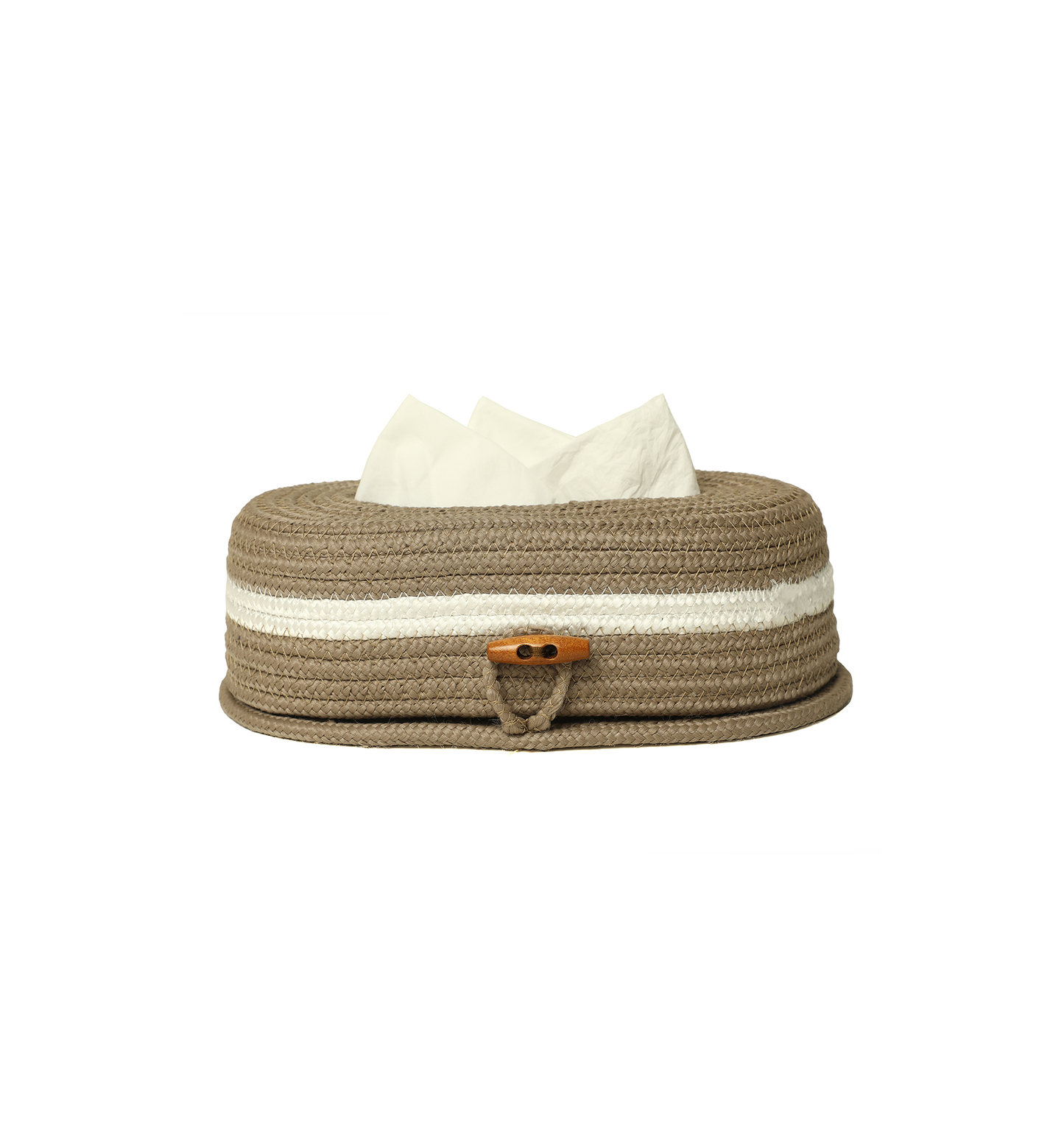 Ariya Cotton Tissue Box Holder – Oval Beige Wooden Button