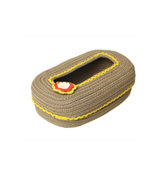 Ariya Cotton Tissue Box Holder – Oval Beige - Yellow Lace
