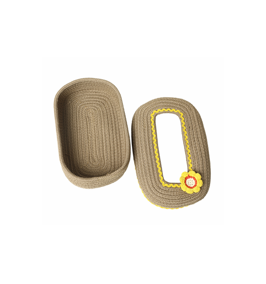 Ariya Cotton Tissue Box Holder – Oval Beige - Yellow Lace