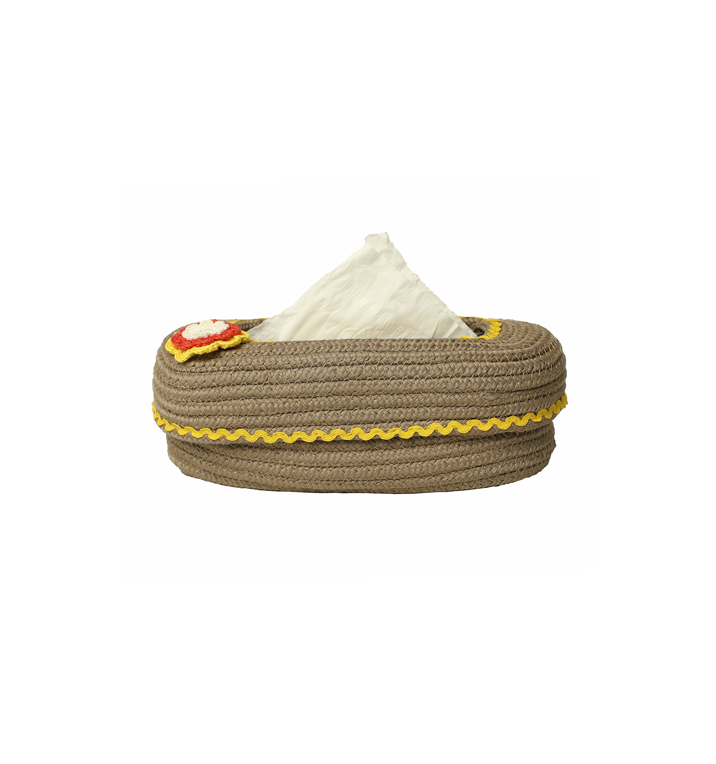 Ariya Cotton Tissue Box Holder – Oval Beige - Yellow Lace