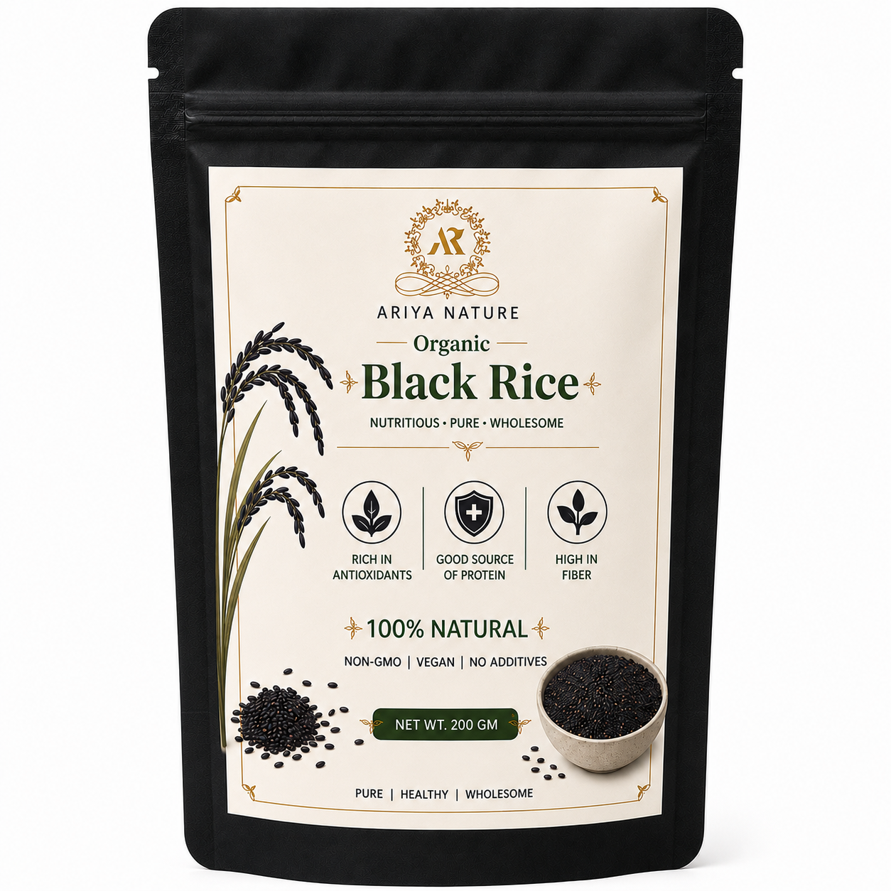 Ariya Nature Organic Black Rice 200 Gram| High Fiber, Vegan & Antioxidant Rich