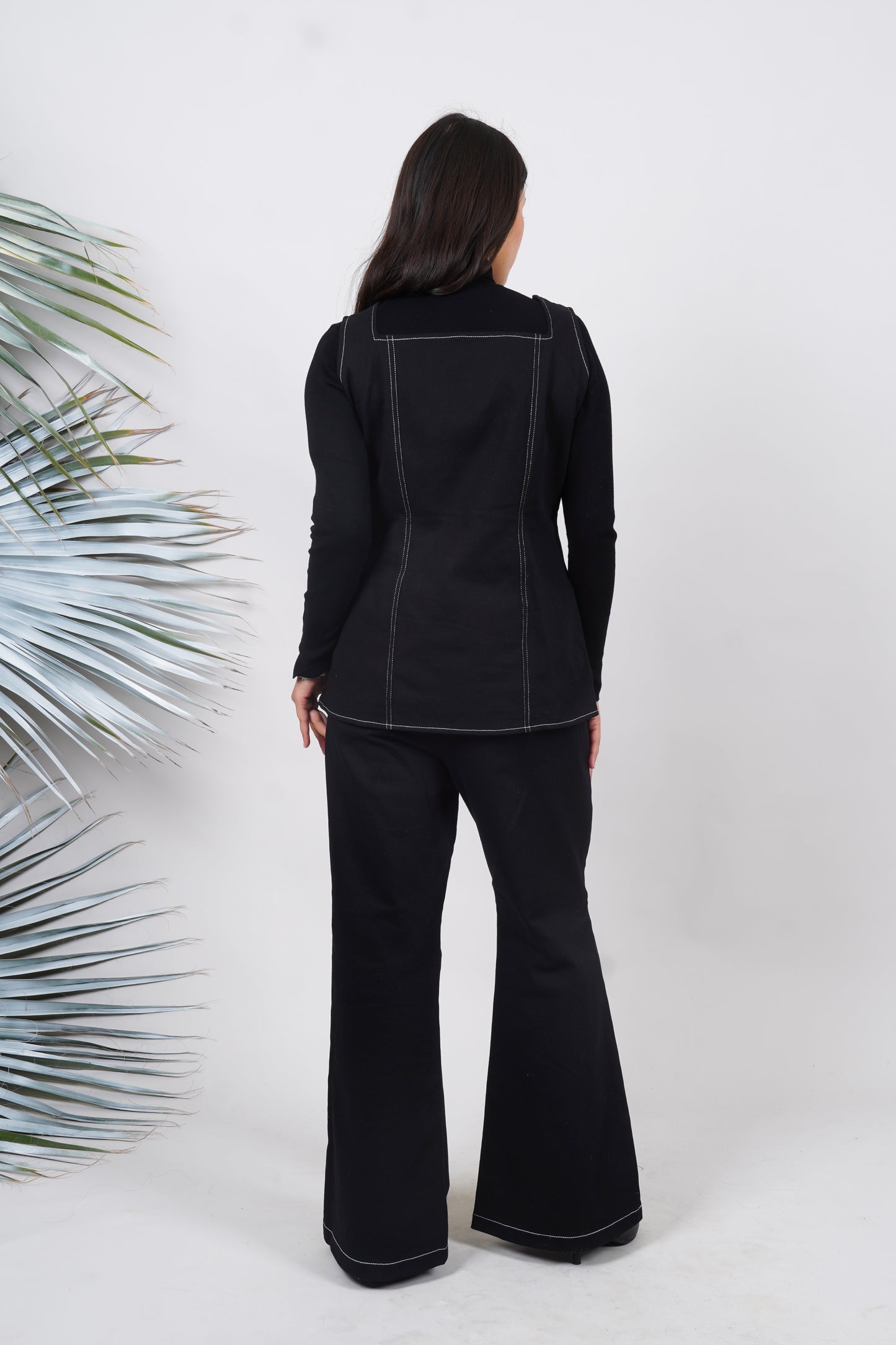 Ariya Threads Women’s Black Denim Sleeveless Vest Co-ord Set with Flared Pants