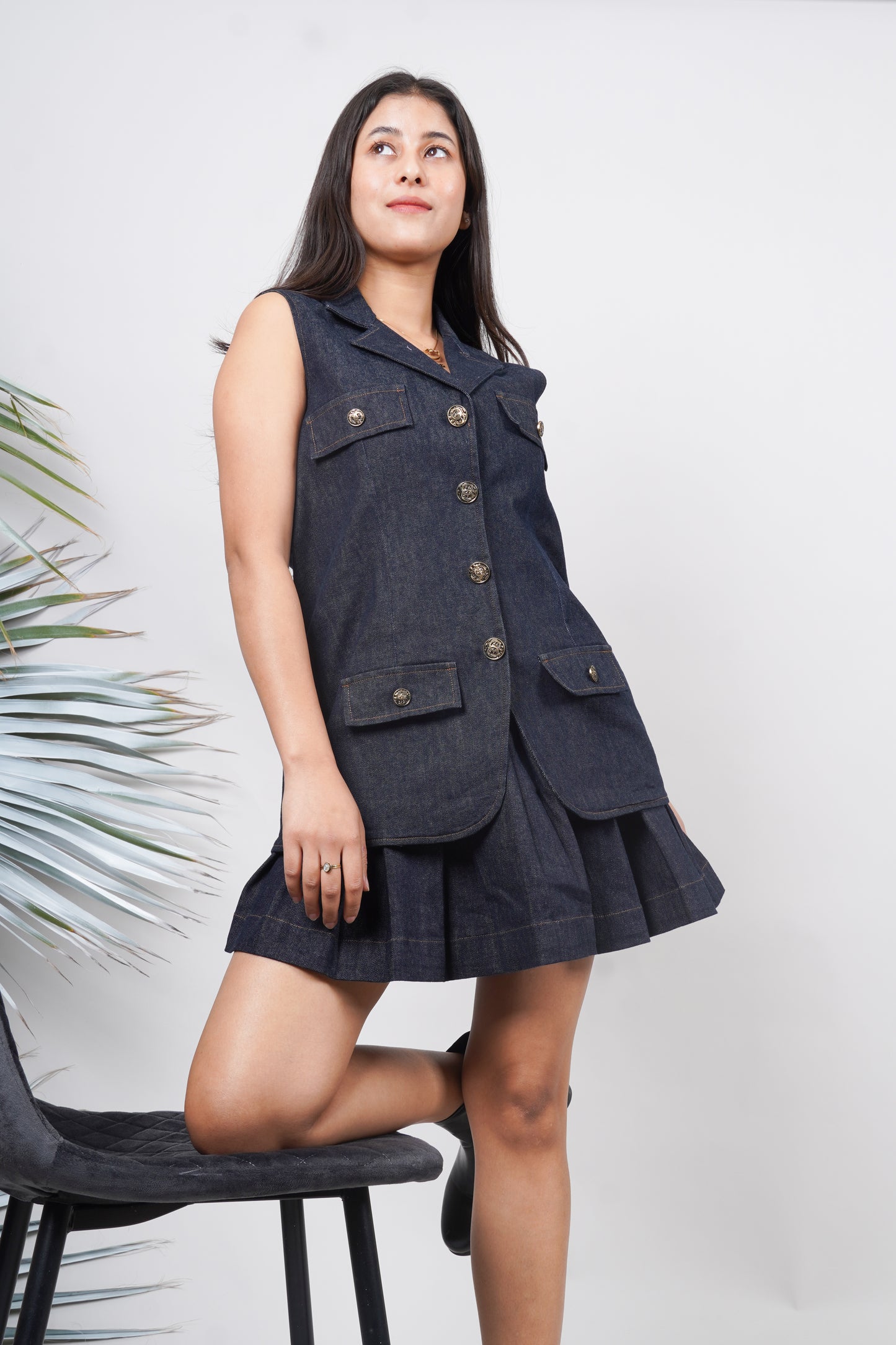 Ariya Threads Women’s Denim Sleeveless Co-ord Set