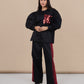 Ariya Threads Women’s Black Co-Ord Set with Red Sequin Pocket & Contrast Stripe Pants