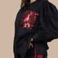 Ariya Threads Women’s Black Co-Ord Set with Red Sequin Pocket & Contrast Stripe Pants