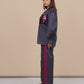 Ariya Threads Women’s Charcoal Grey Co-Ord Set with Magenta Sequin Pocket & Contrast Stripe Pants