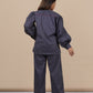 Ariya Threads Women’s Charcoal Grey Co-Ord Set with Magenta Sequin Pocket & Contrast Stripe Pants