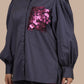 Ariya Threads Women’s Charcoal Grey Co-Ord Set with Magenta Sequin Pocket & Contrast Stripe Pants