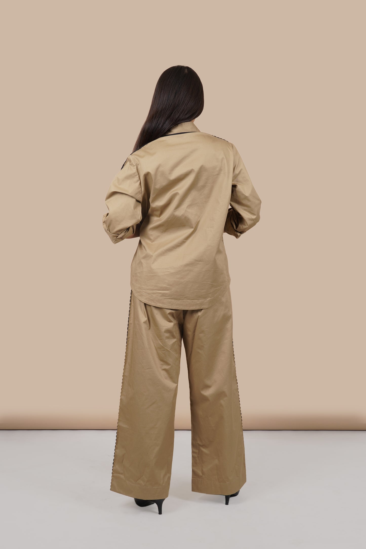 Ariya Threads Women’s Co-Ord Set with Handcrafted Crochet Detail | Shirt & Straight Pants