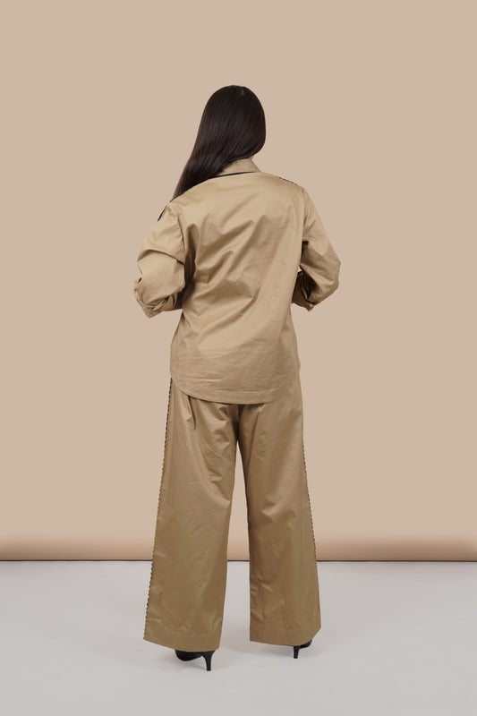 Ariya Threads Women’s Co-Ord Set with Handcrafted Crochet Detail | Shirt & Straight Pants