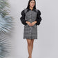 Ariya Threads Elegant Monochrome Tweed Dress with Stylish Puff Sleeves