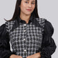 Ariya Threads Elegant Monochrome Tweed Dress with Stylish Puff Sleeves