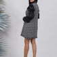 Ariya Threads Elegant Monochrome Tweed Dress with Stylish Puff Sleeves