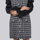 Ariya Threads Elegant Monochrome Tweed Dress with Stylish Puff Sleeves
