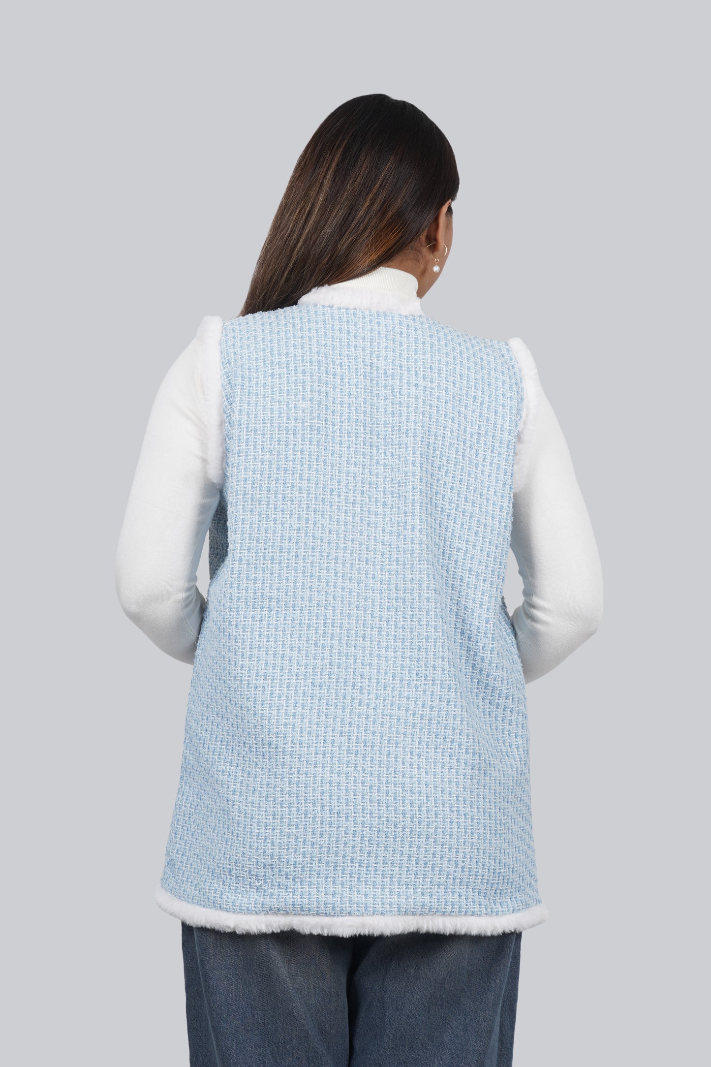 Ariya Threads Blue Snow Tweed Fur Jacket – Premium Winter Wear