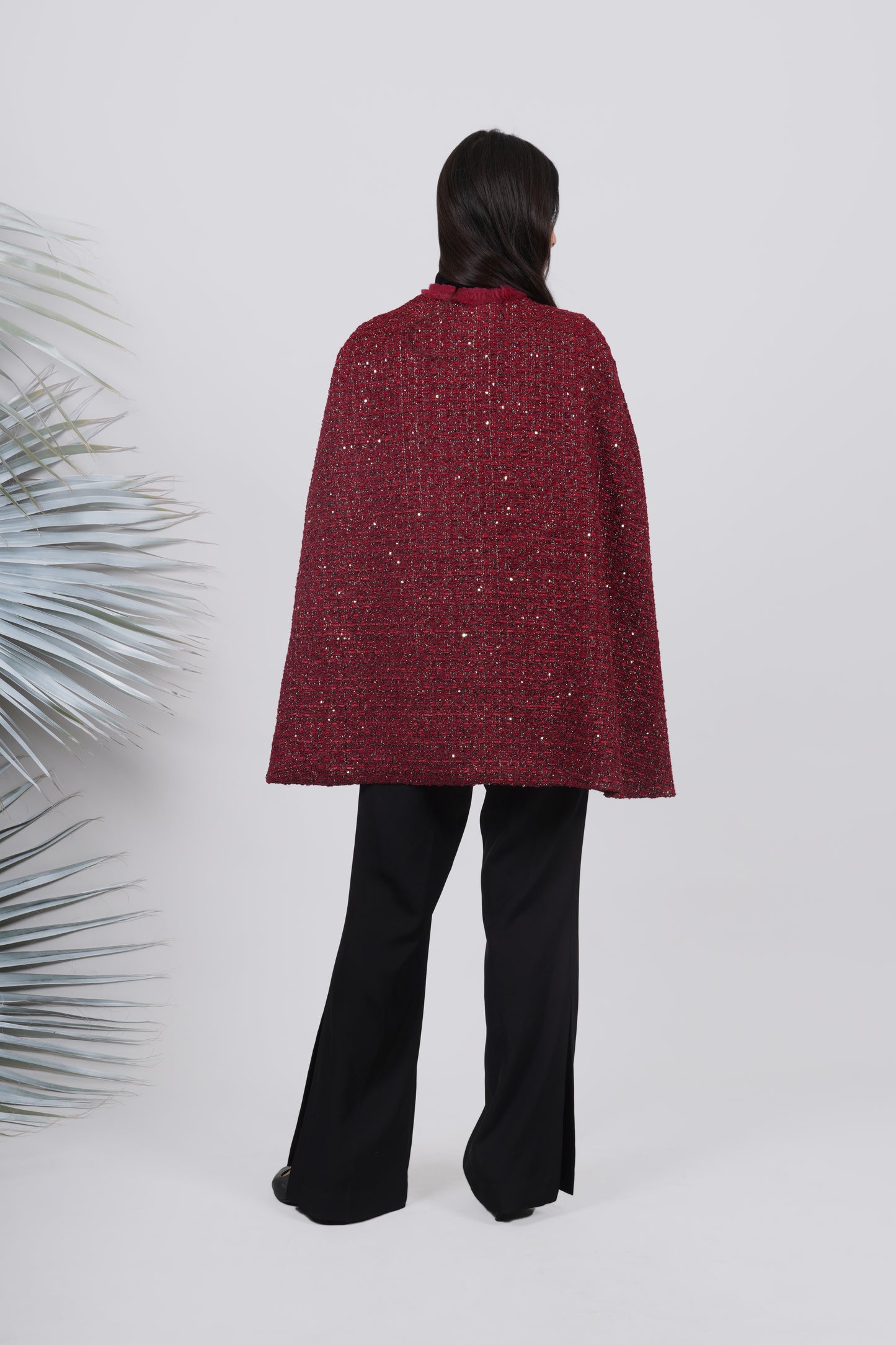 Ariya Threads Ruby Sparkle Fur-Trim Cape – Luxury Winter Party Wear