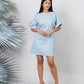 Ariya Threads Women’s Sky Blue Textured Ruffle-Sleeve Mini Shift Dress