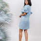 Ariya Threads Women’s Sky Blue Textured Ruffle-Sleeve Mini Shift Dress