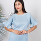 Ariya Threads Women’s Sky Blue Textured Ruffle-Sleeve Mini Shift Dress