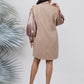 Ariya Threads Golden Beige Luxe Tweed Dress with Elegant Pearl Detailing
