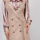 Ariya Threads Golden Beige Luxe Tweed Dress with Elegant Pearl Detailing