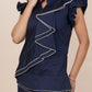 Ariya Threads Women’s Navy Blue Asymmetric Ruffle Top & Straight-Leg Pants Co-ord Set