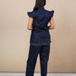Ariya Threads Women’s Navy Blue Asymmetric Ruffle Top & Straight-Leg Pants Co-ord Set