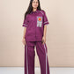 Ariya Threads Women’s Statement Co-Ord Set with Handcrafted Crochet Patch – Wine