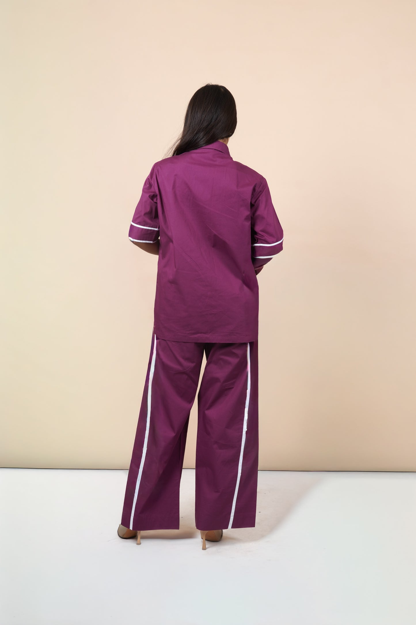 Ariya Threads Women’s Statement Co-Ord Set with Handcrafted Crochet Patch – Wine