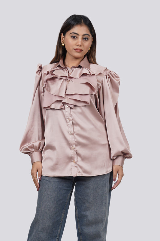 Ariya Threads Ruffle Detail Satin Shirt – Stylish Party & Formal Wear
