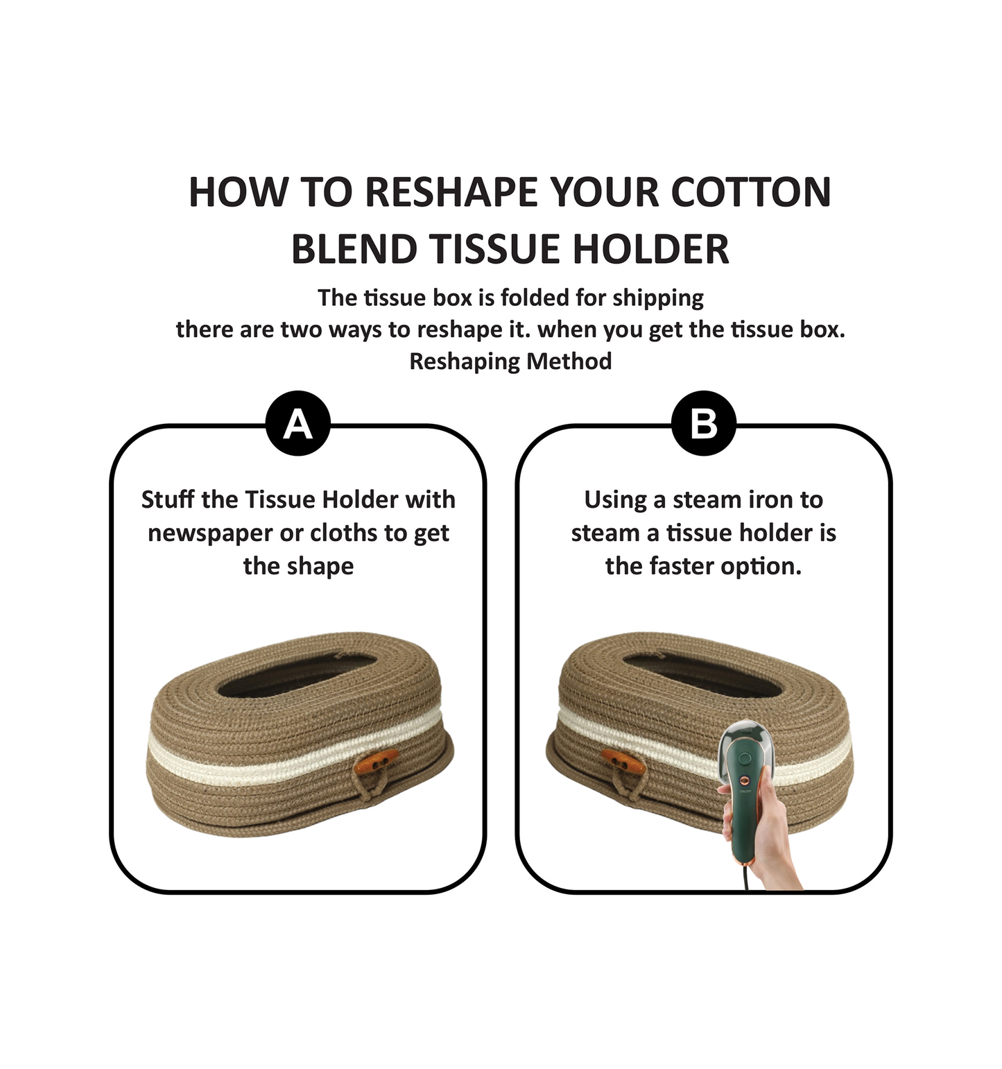 Ariya Cotton Tissue Box Holder – Oval Beige Wooden Button