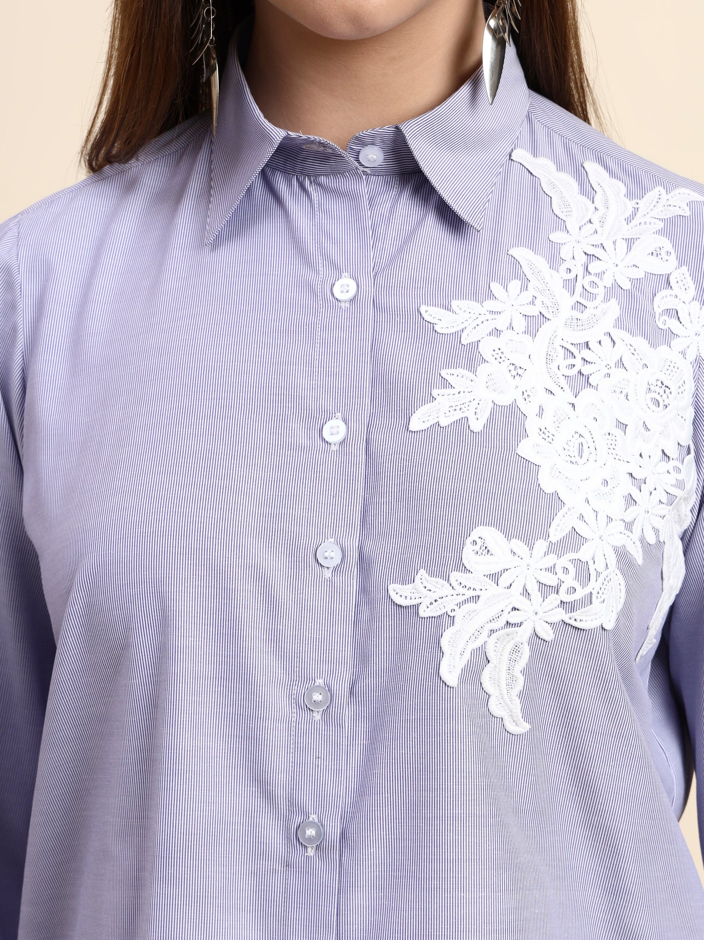Ariya Threads Women’s Lavender Embroidered Shirt & Ruffle Flared Pants Co-ord Set
