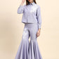 Ariya Threads Women’s Lavender Embroidered Shirt & Ruffle Flared Pants Co-ord Set