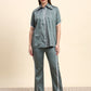 Ariya Threads Women’s Sage Green Contrast-Piping Shirt & Straight-Leg Pants Co-ord Set