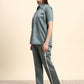 Ariya Threads Women’s Sage Green Contrast-Piping Shirt & Straight-Leg Pants Co-ord Set