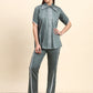 Ariya Threads Women’s Sage Green Contrast-Piping Shirt & Straight-Leg Pants Co-ord Set