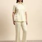 Ariya Threads Women’s Butter Yellow Contrast-Piping Shirt & Straight-Leg Pants Co-ord Set