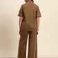 Ariya Threads Women’s Mocha Brown Contrast-Piping Shirt & Wide-Leg Pants Co-ord Set