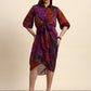 Ariya Threads Women’s Purple & Rust Abstract-Print Belted Asymmetric Shirt Dress